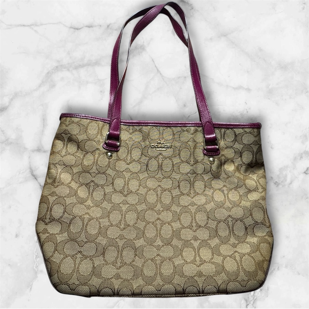 Vintage Coach Brown and Purple Tote Bag with Signature Design